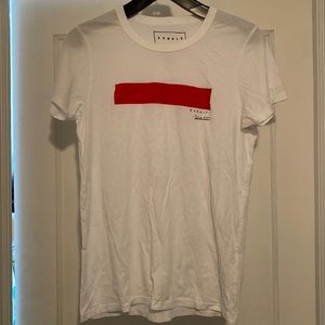 High Quality White Cotton Tee Red Print NeverUsed